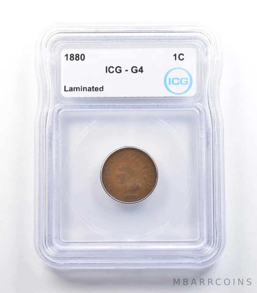 1880 Indian Head Cent Mint Error Laminated G4 ICG *2300