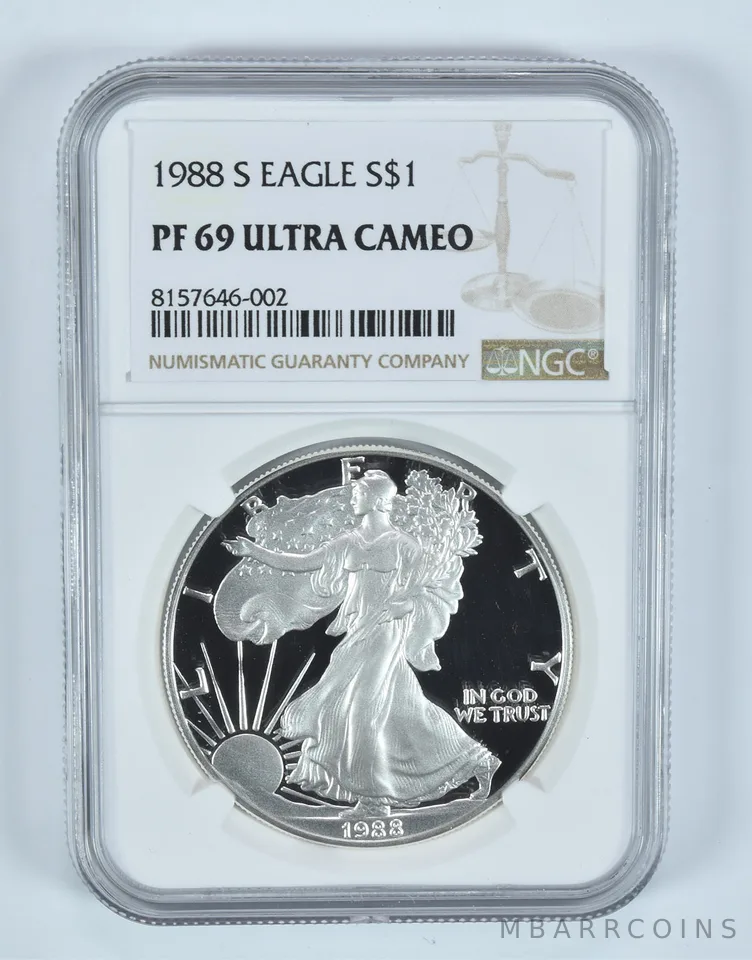 1988-S American Silver Eagle PF69 UCAM NGC Brown Label