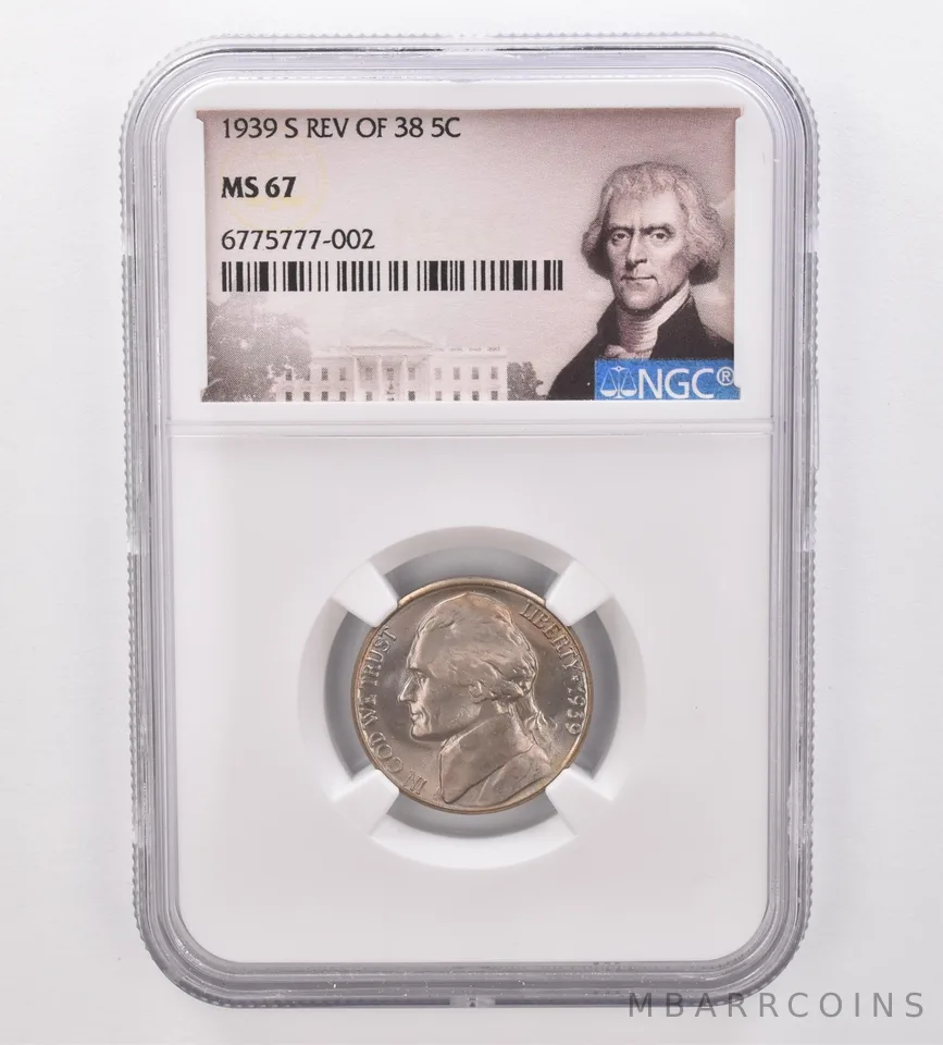 1939-S Reverse Of 38 Jefferson Nickel MS67 NGC PQ Beautiful Tone *9936