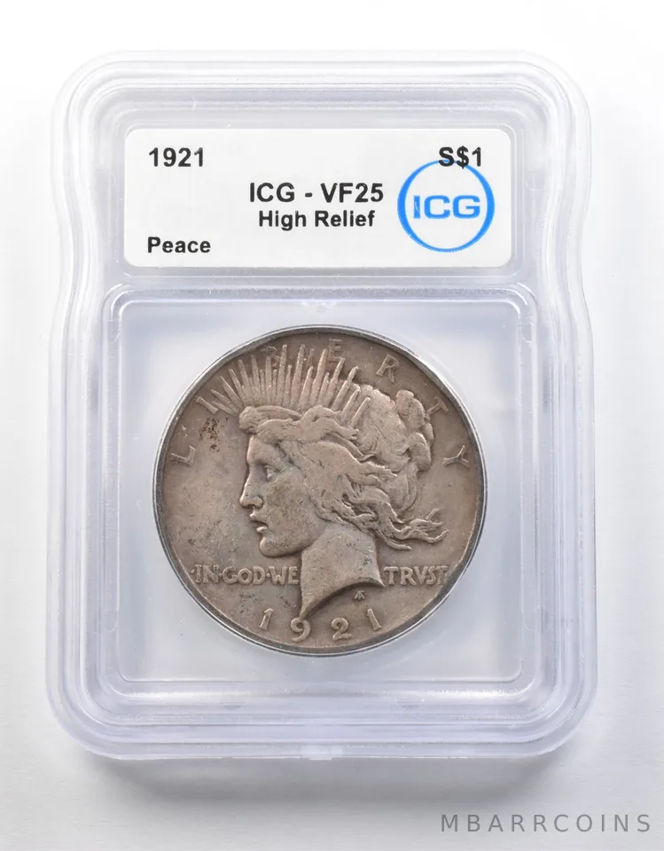 1921 Peace Silver Dollar High Relief VF25 ICG a8675