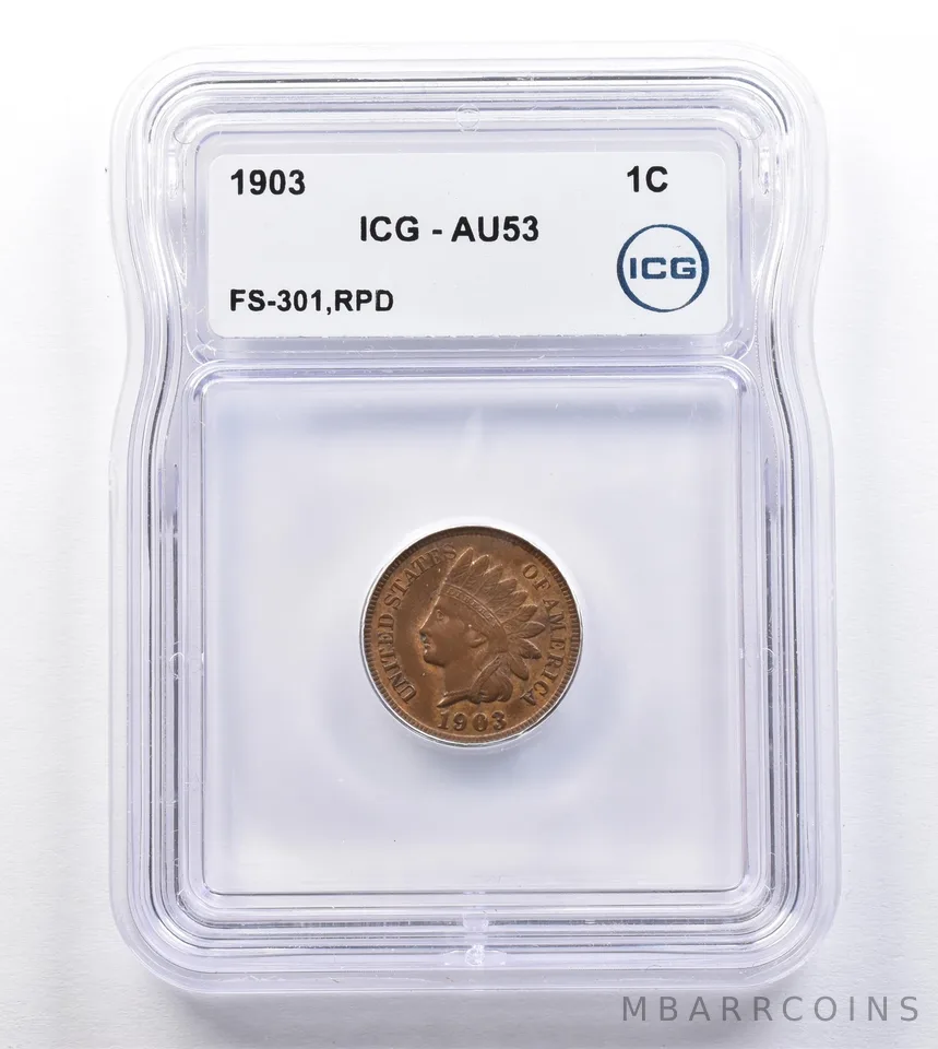 1903 Indian Head Cent FS-301 RPD AU53 ICG *2048