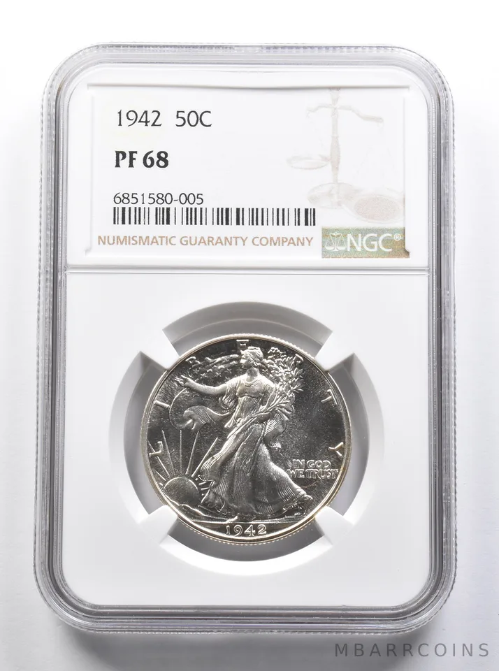 PF68 1942 Walking Liberty Half Dollar NGC a8413