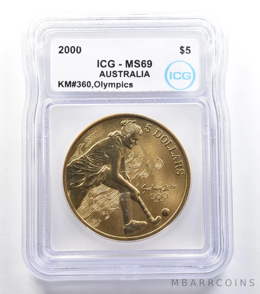2000 Australia 5 Dollar Sydney Olympics Hockey KM#360 MS69 ICG *7898