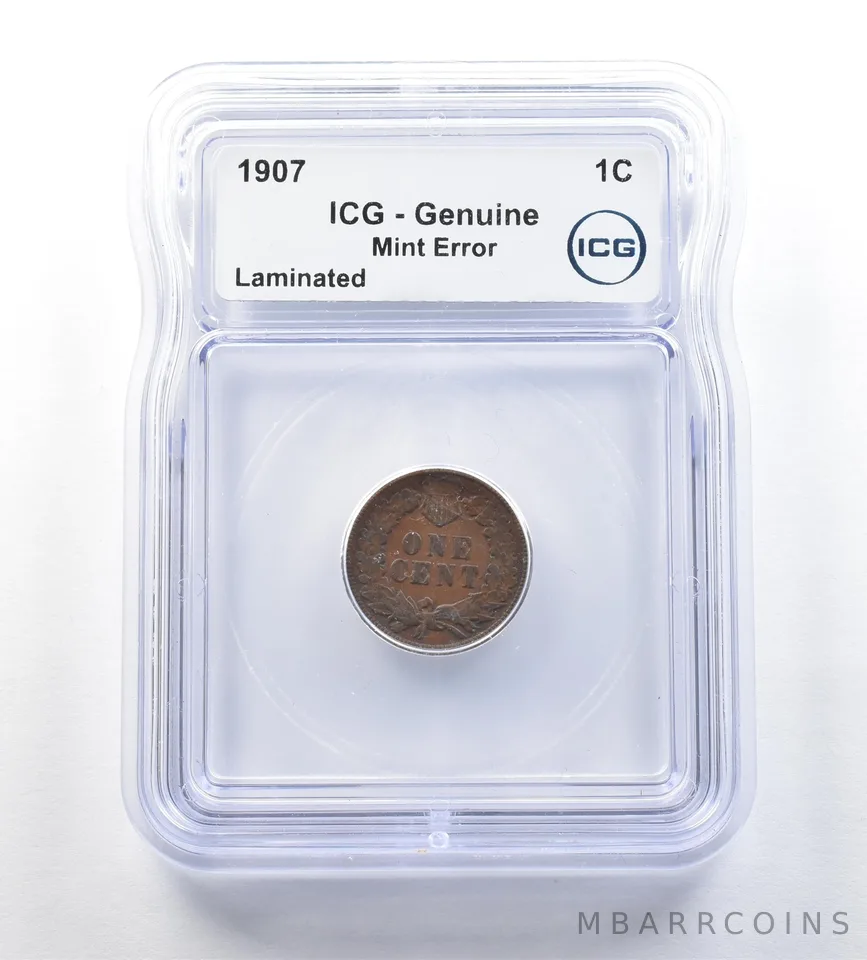 1907 Indian Head Cent Mint Error Laminated Genuine ICG *0659