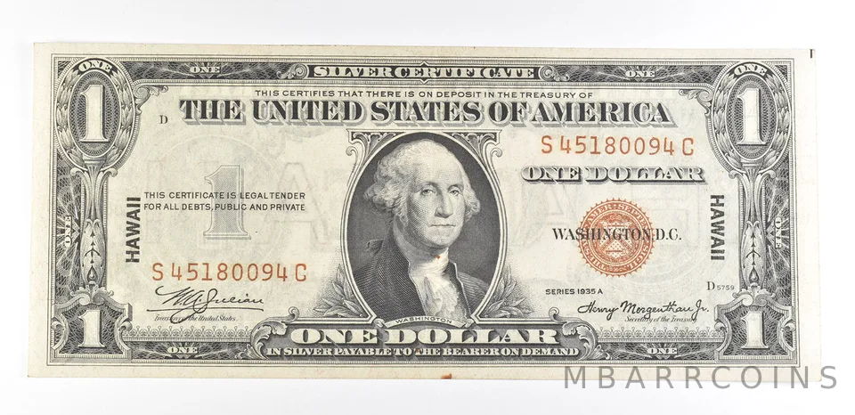 1935 A $1 Silver Certificate Hawaii Fr#2300 Nice AU Occupation WWII Note *9283