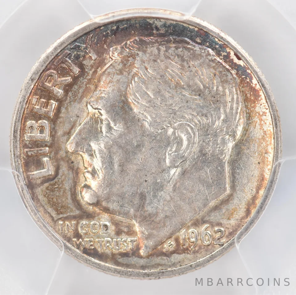 1962 Roosevelt Dime AU53 PCGS Beautiful Tone *0874