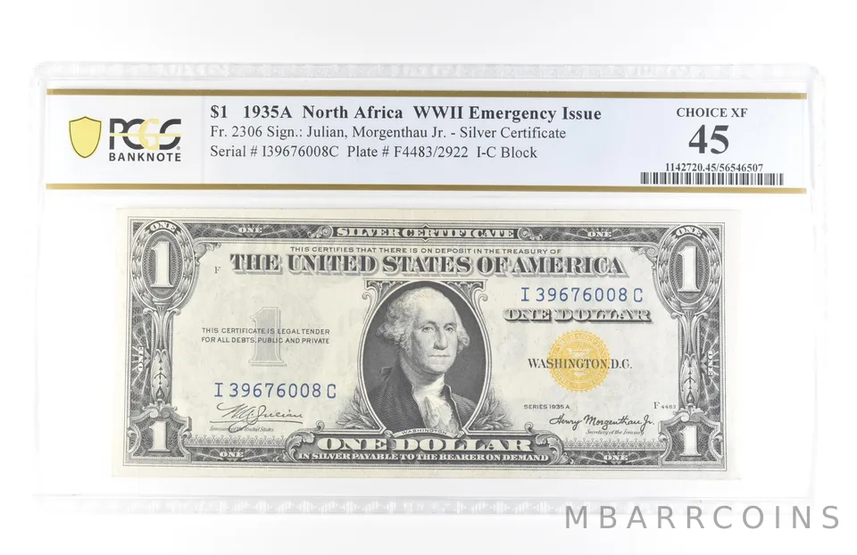 1935 A 45 $1 Silver Certificate North Africa WWII Emergency Fr#2306 PCGS *5801