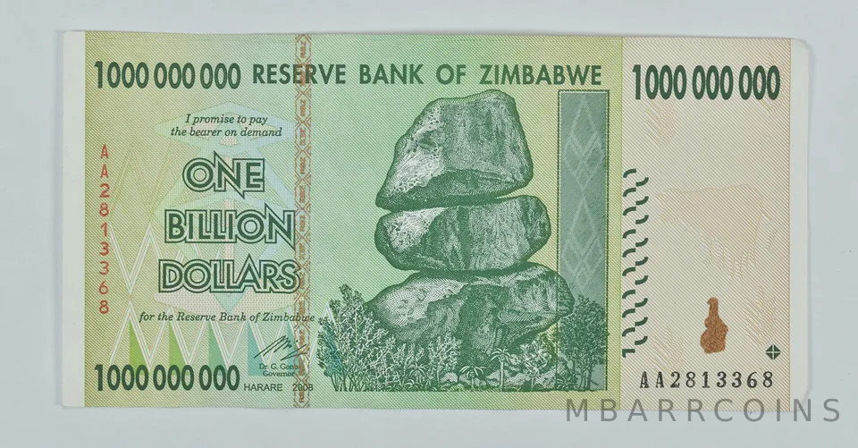 2008 Zimbabwe 1 Billion Dollars Reserve Note
