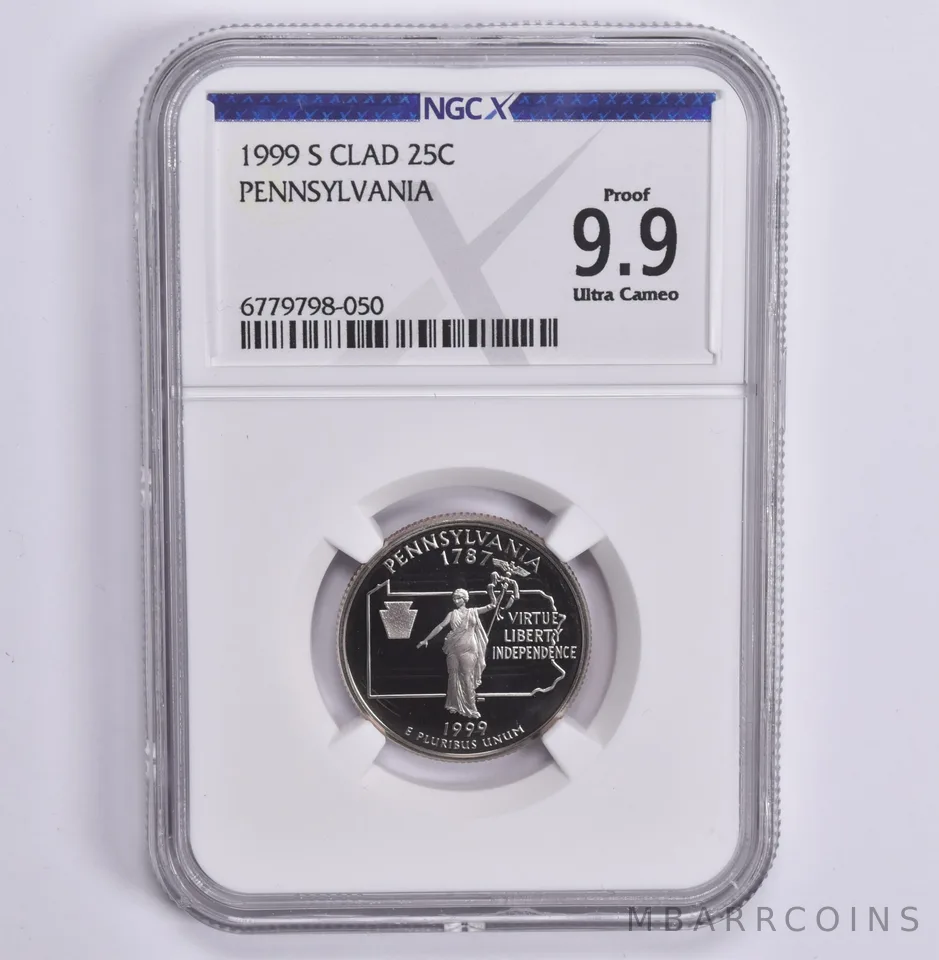 1999-S CLAD Washington Quarter Pennsylvania Proof 9.9 NGC X NGCX