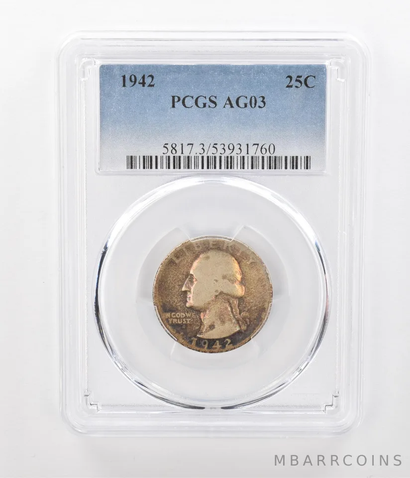 1942 Washington Quarter AG03 PCGS Lowball Beautiful Tone a1099