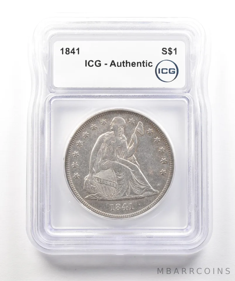 1841 Seated Liberty Silver Dollar Authentic ICG a4319