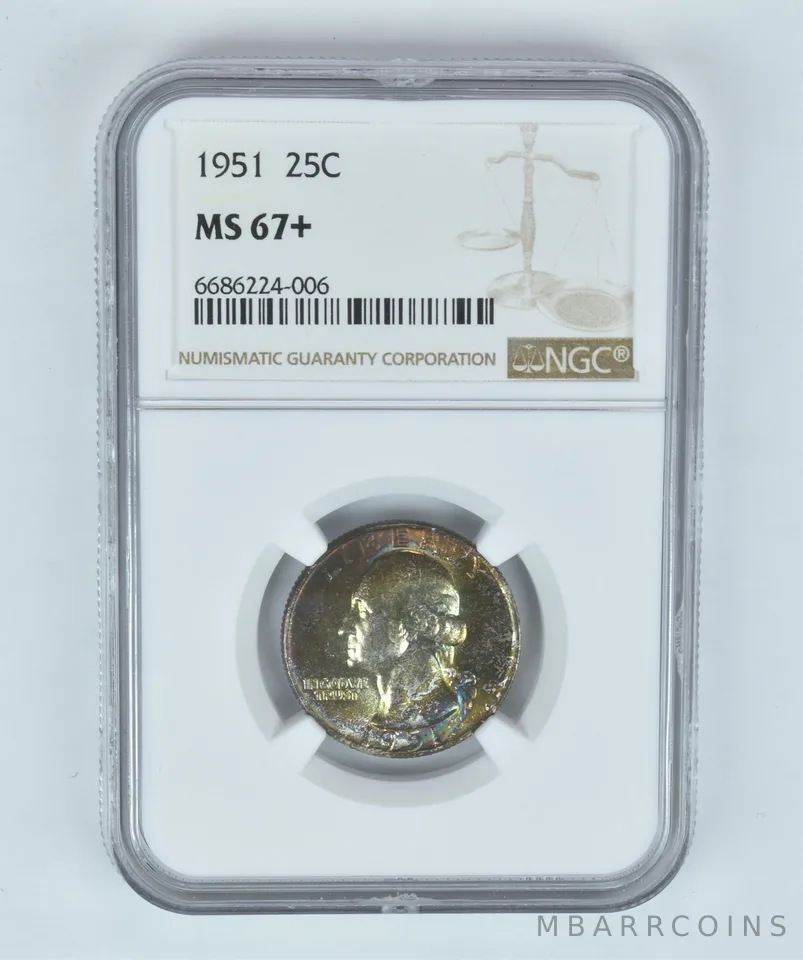 MS67+ 1951 Washington Quarter NGC Beautifully Toned a2655