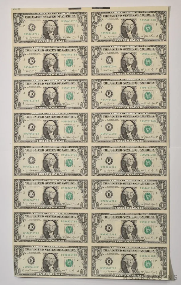 Lot (16) 1981 $1 New York NY FRN Green Seal Uncut Sheet *5921