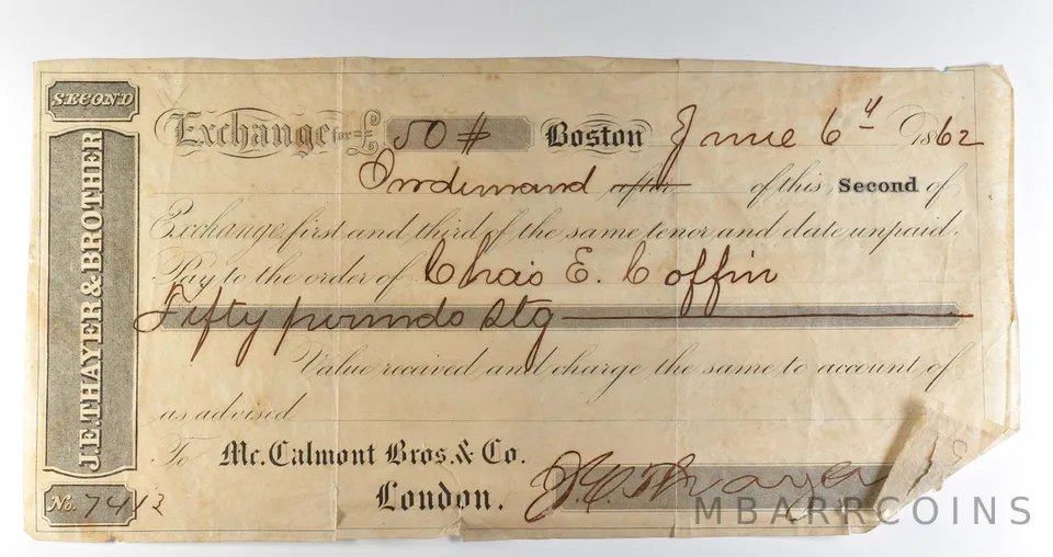 1862 Boston MA Mr Calmont Bros & Co Check Exchange *8368
