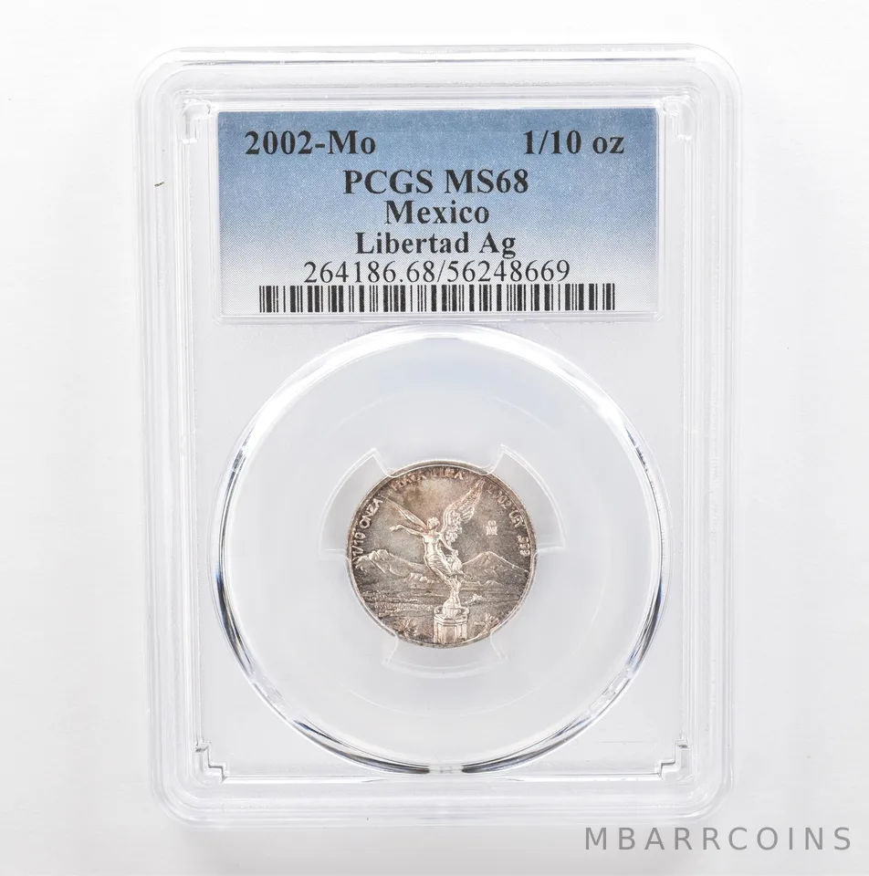 2002 Mo Mexico 1/10 Onza Silver Libertad MS68 PCGS Beautiful Tone *5390