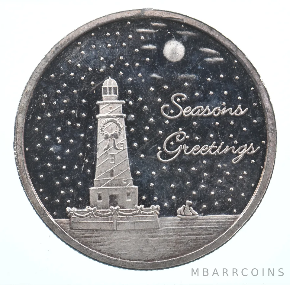 VINTAGE Art Bar/Round 2008 Seasons Greetings 1 Oz. .999 Silver 1 T Ounce *893