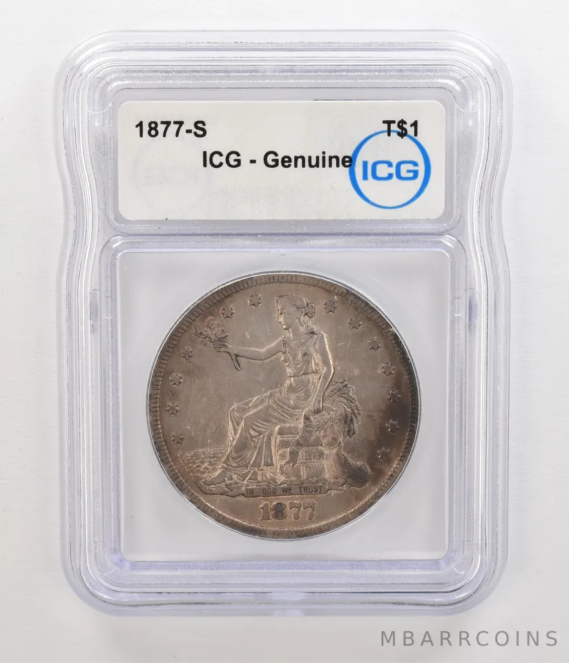 1877-S Seated Liberty Trade Dollar Genuine ICG Nice Tone *5491