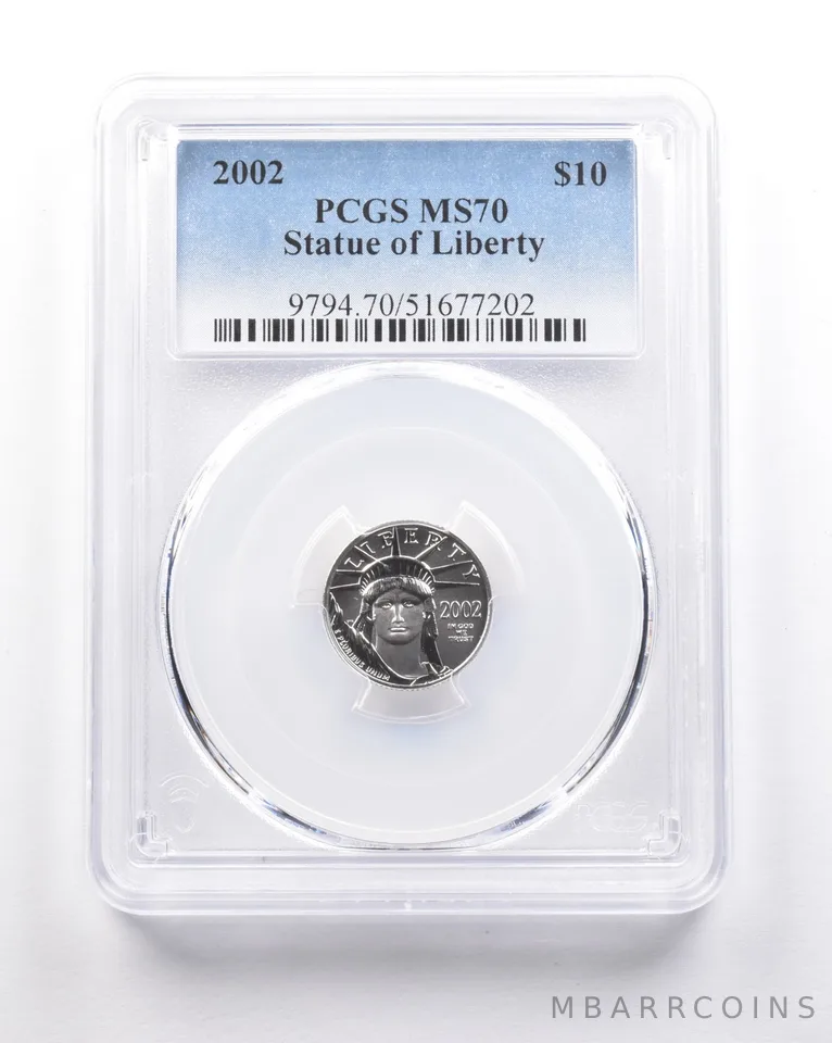 2002 $10 American Platinum Eagle 1/10 Oz 0.1 Oz Platinum MS70 PCGS *5313