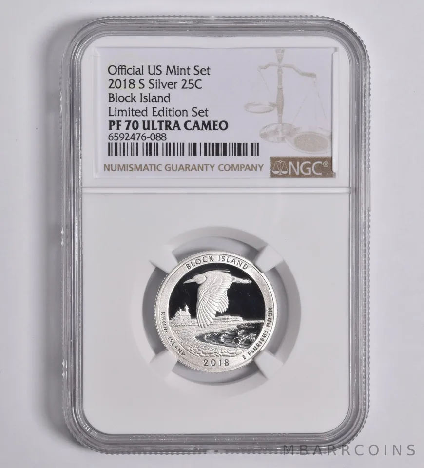 2018-S Silver Block Island Quarter Limited Edition PF70 UCAM NGC
