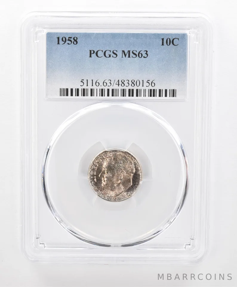 1958 Roosevelt Dime MS63 PCGS Beautiful Tone *2728