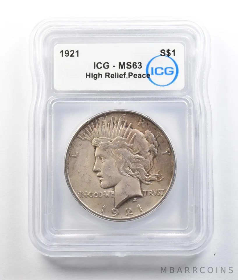 1921 Peace Silver Dollar High Relief MS63 ICG a9350