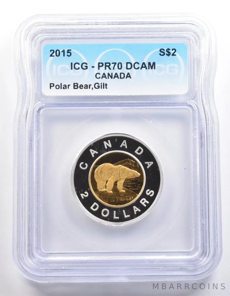 2015 Canada 2 Dollars Silver Gilt Polar Bear PR70 DCAM ICG a4003