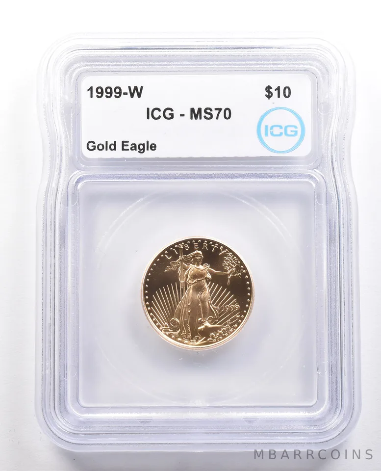 1999-W $10 American Gold Eagle 1/4 Oz 0.25 Oz Gold MS70 ICG *5942