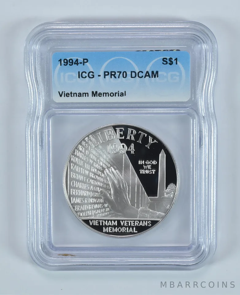 1994-P Vietnam Memorial Commemorative Silver Dollar PR70 DCAM ICG