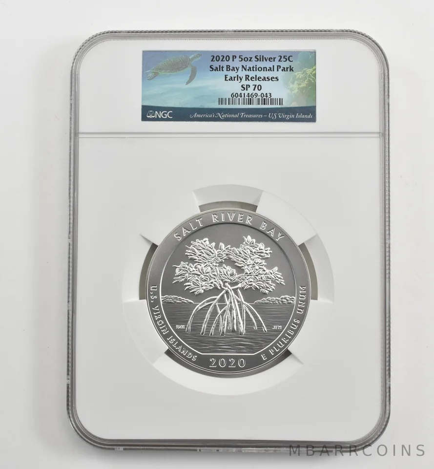 2020-P 5 Oz Silver Quarter America The Beautiful Salt Bay ER SP70 NGC a1628