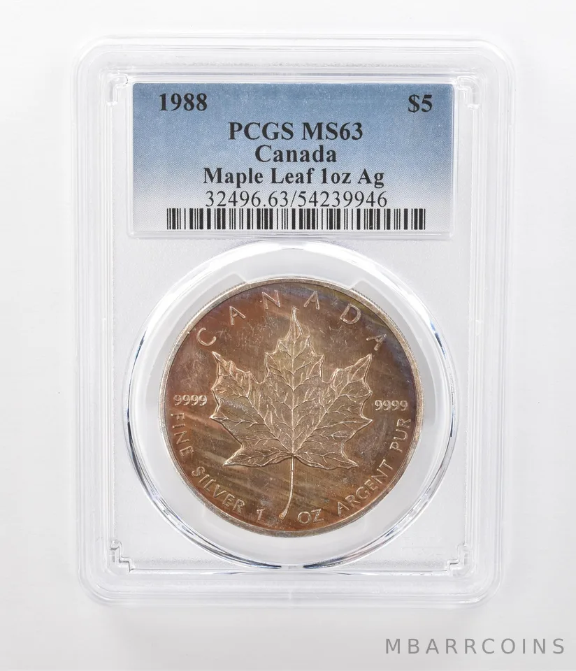 1988 Canada 5 Dollars Silver Maple Leaf MS63 PCGS Beautiful Tone *1227