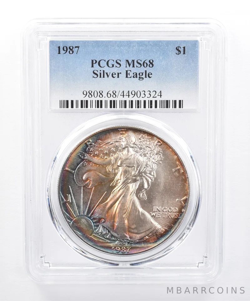 1987 American Silver Eagle MS68 PCGS Peripheral Tone *8489
