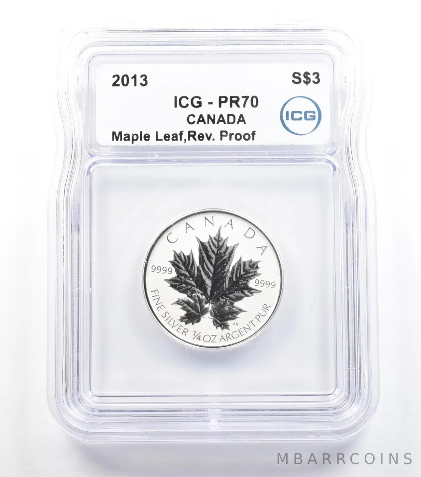 2013 Canada 3 Dollars Silver Maple Leaf 1/4 Oz Reverse Proof PR70 ICG *5563