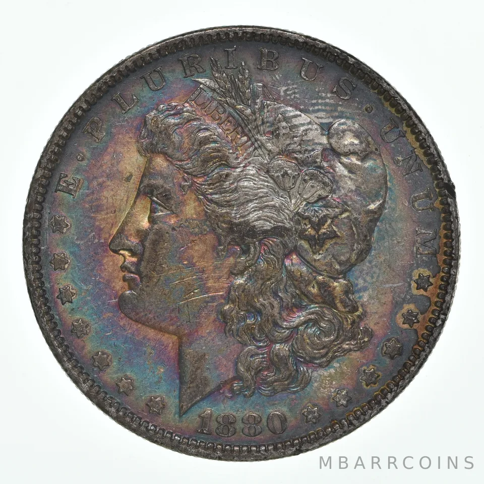 1880-O Morgan Silver Dollar Rainbow Toned INSANE *4457