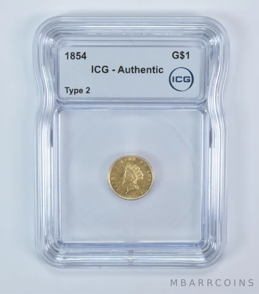 1854 $1 Indian Princess Head Gold Dollar Type 2 Authentic ICG *6016