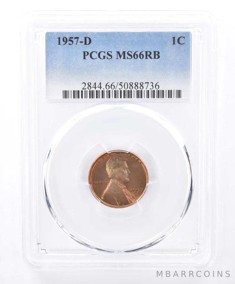 1957-D Lincoln Wheat Cent MS66 RB PCGS Beautiful Tone *9316