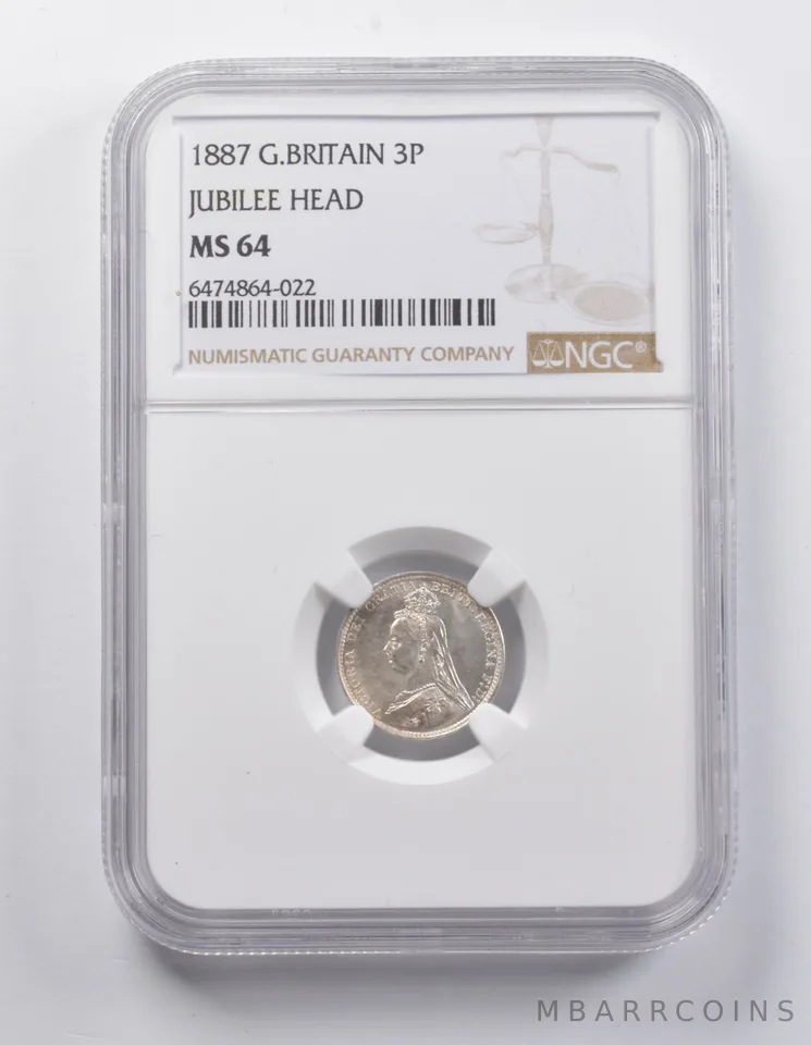 MS64 1887 Great Britain 3 Pence Jubilee Head NGC *7085