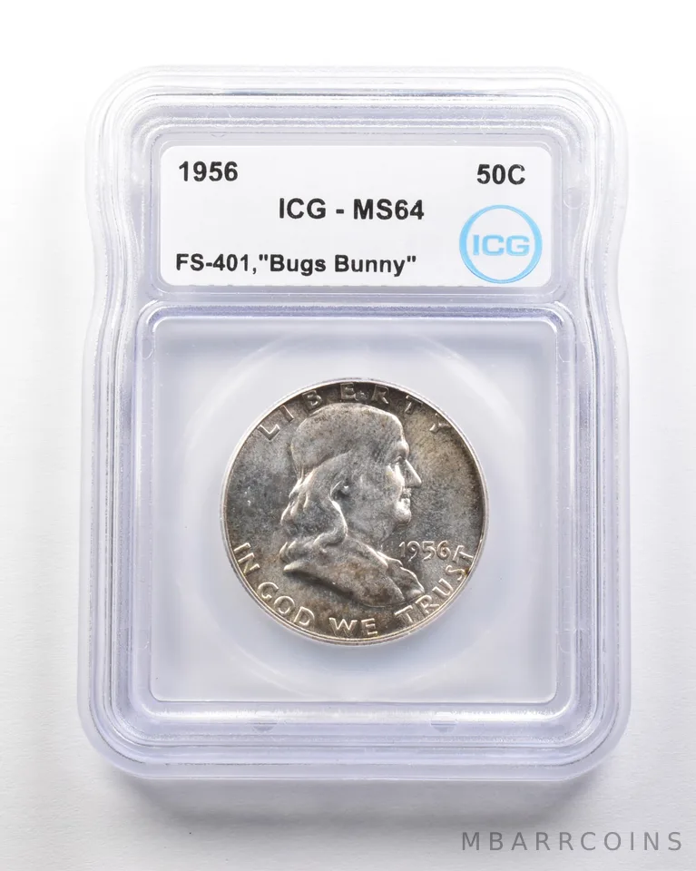 1956 Franklin Half Dollar Mint Error FS-401 Bugs Bunny MS64 ICG *1700