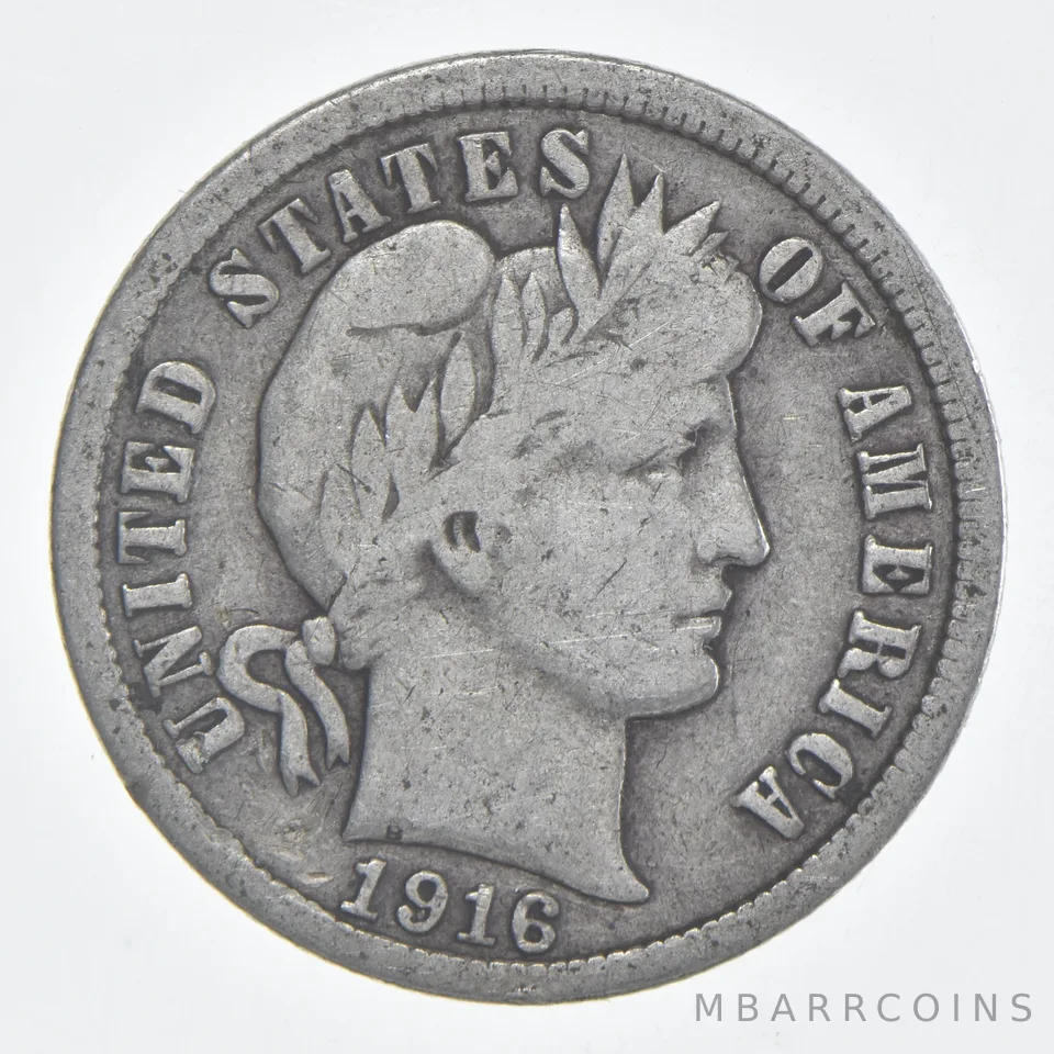 1916 (P) Barber Dime 90% Silver FINE Condition