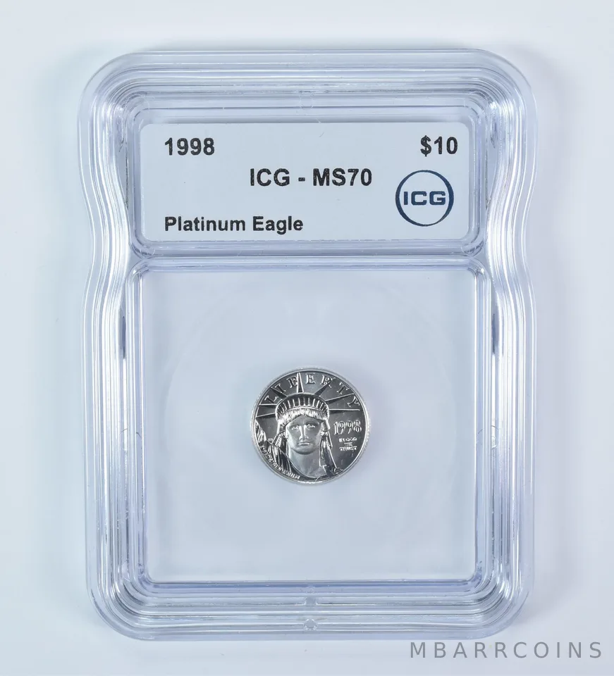 1998 $10 American Platinum Eagle 1/10 Oz Platinum MS70 ICG