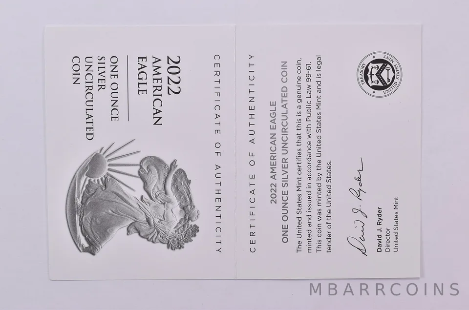 COA 2022-W Burnished Silver Eagle