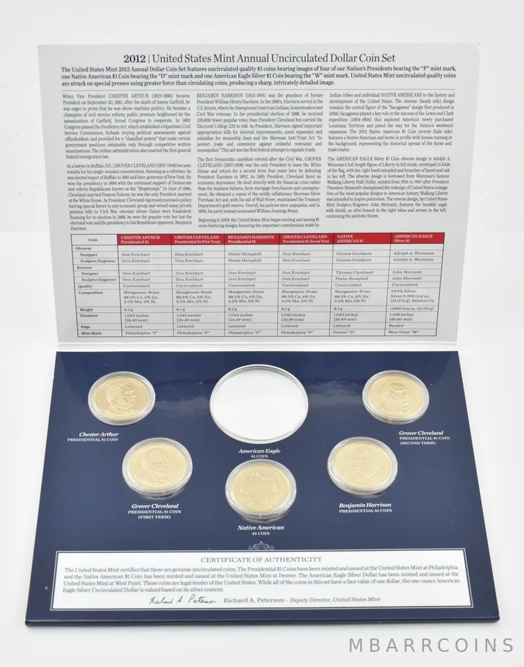 2012 Presidential & Sacagawea US Mint Annual Dollar Set NO ASE (5 coins)
