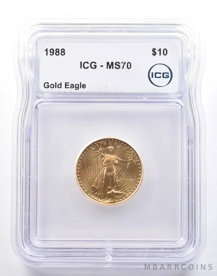 1988 $10 American Gold Eagle 1/4 Oz Gold MS70 ICG MCMLXXXVIII