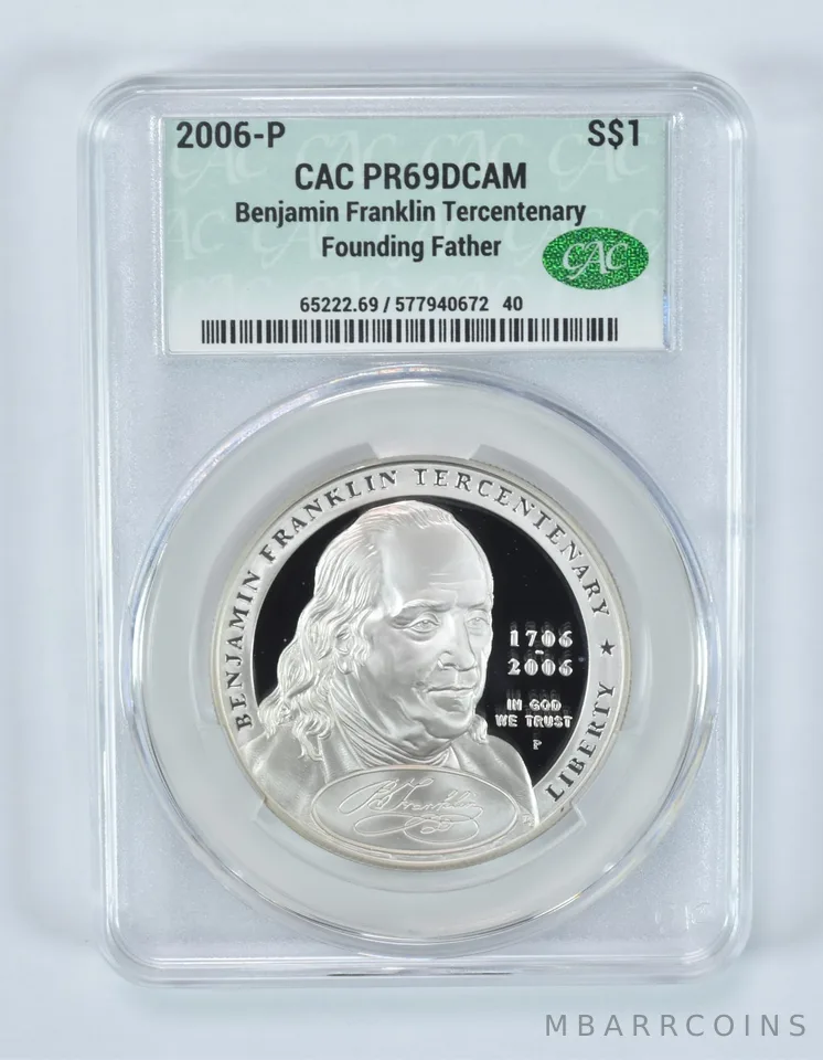 2006-P Franklin Founding Father Commemorative Silver Dollar PR69 DCAM CAC CACg