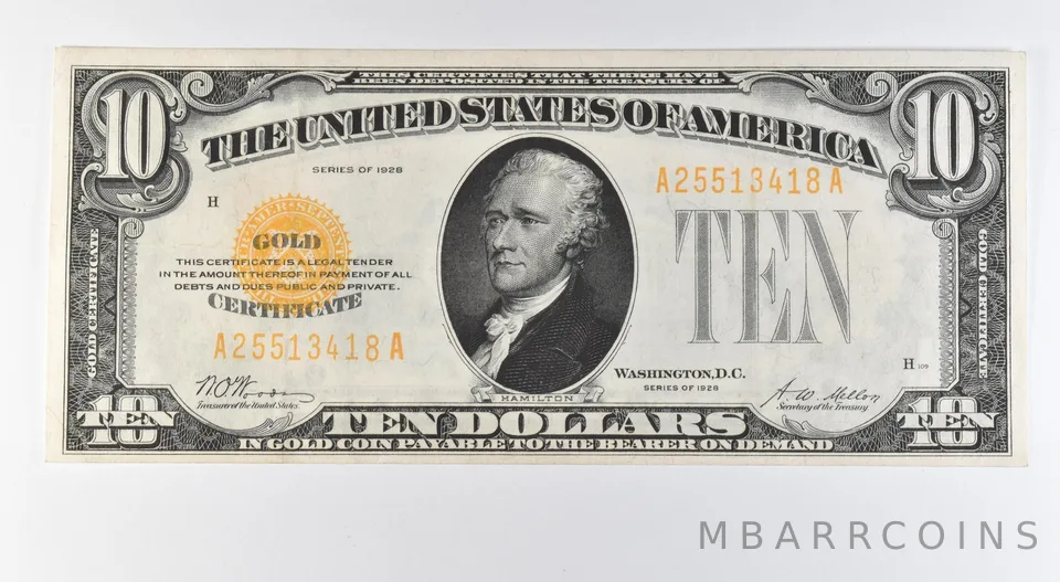 1928 $10 Gold Certificate Yellow Seal Fr#2400 *9576