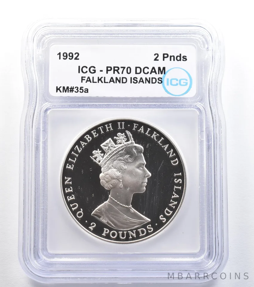 1992 Falkland Islands 2 Pounds KM#35a PR70 DCAM ICG *7992