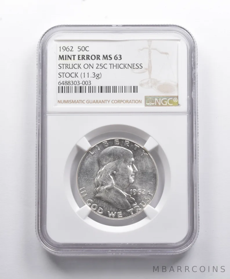 Error MS63 1962 Franklin Half Dollar Strk 25C Thickness Stock (11.3g) NGC a8776