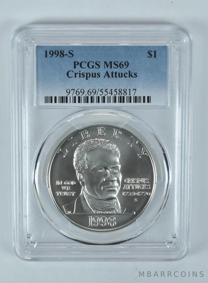 1998-S Crispus Attucks Commemorative Dollar MS69 PCGS Blue Label