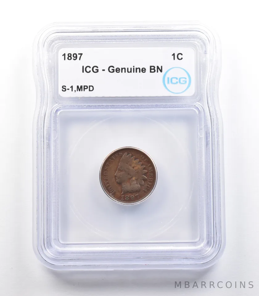 1897 Indian Head Cent Mint Error S-1 MPD Genuine BN ICG *2317