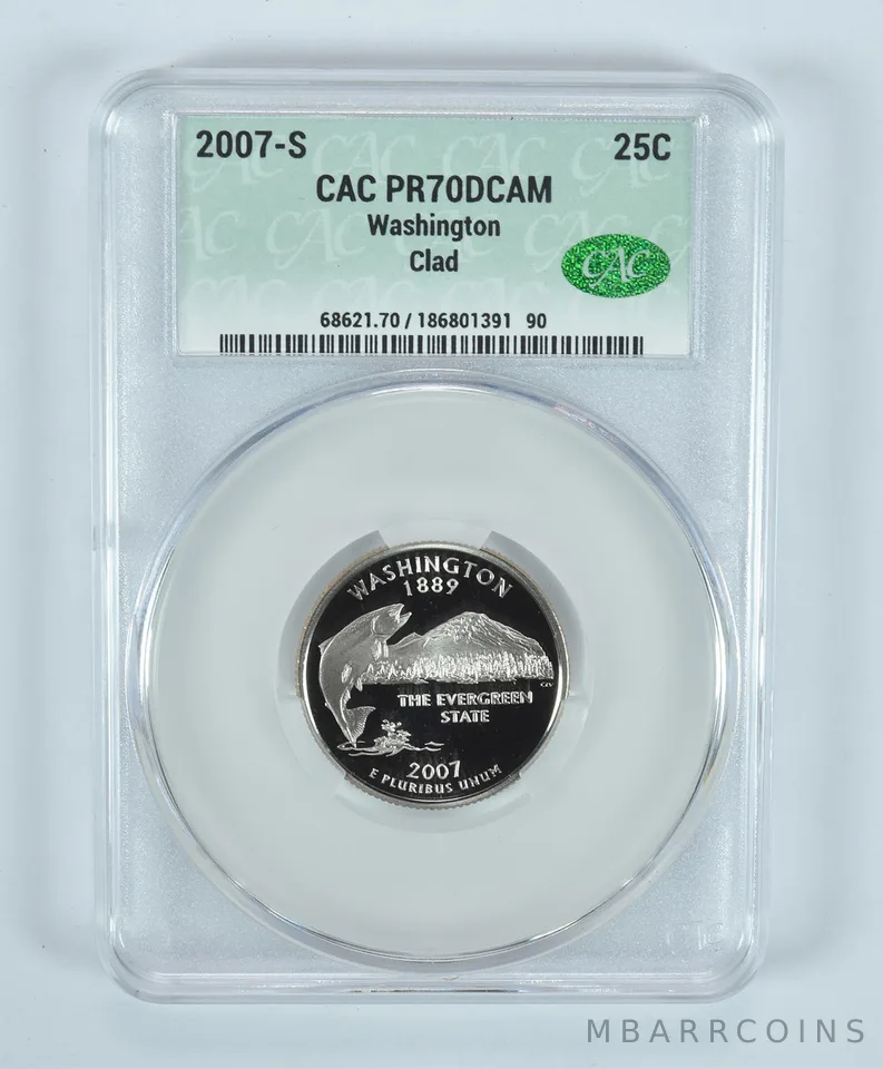 2007-S Washington State Quarter Washington CLAD PR70 DCAM CAC CACg