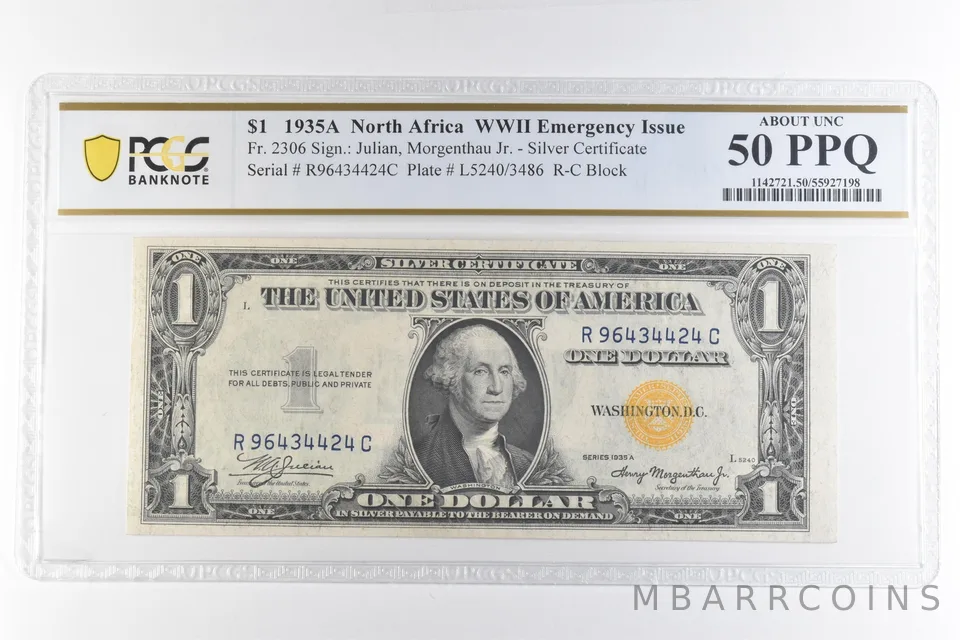 1935 A $1 Silver Certificate North Africa WWII Fr#2306 AU 50 PPQ PCGS a6913